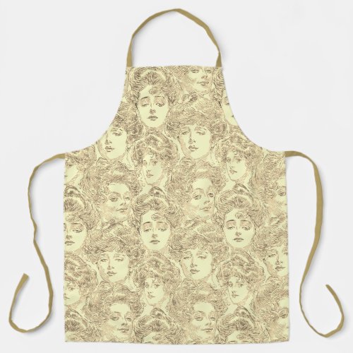 Gibson girls Victorian woman fashion pattern cream Apron