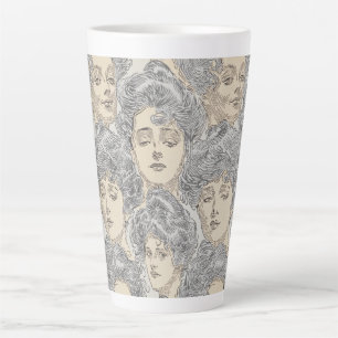 Gibson girls victorian woman gray peach elegant  latte mug