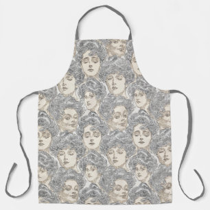 Gibson girls Victorian woman gray peach pattern Apron