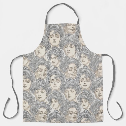 Gibson girls Victorian woman gray peach pattern Apron