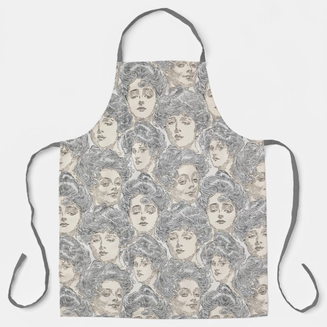 Gibson girls Victorian woman gray peach pattern Apron (Front)