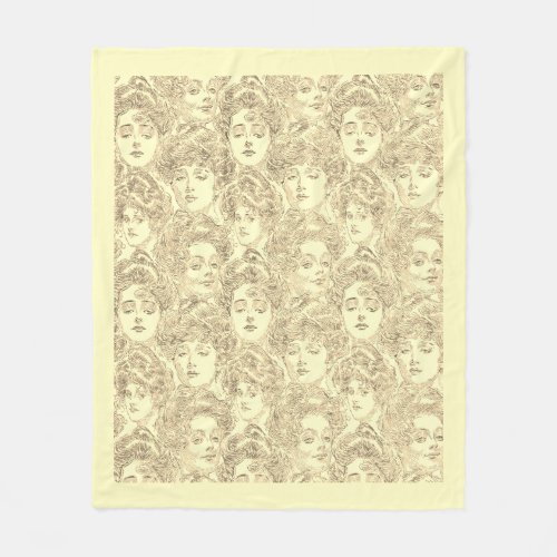 Gibson girls Victorian woman pattern cream gold Fleece Blanket