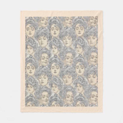 Gibson girls Victorian woman pattern gray peach  Fleece Blanket