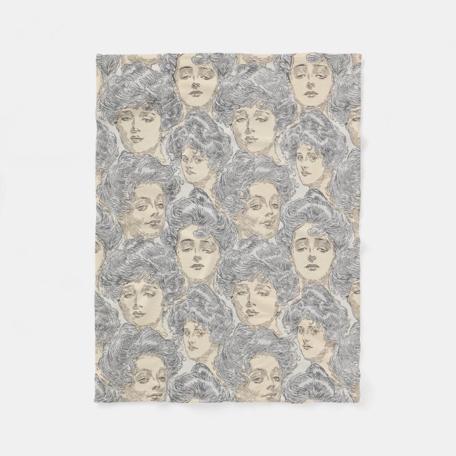 Gibson girls Victorian woman pattern gray peach Fleece Blanket (Front)