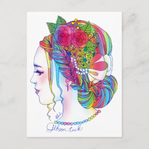 Gibson Tuckポストカード(花/女の子イラスト/カラフル/かわいい/オシャレ) Postcard