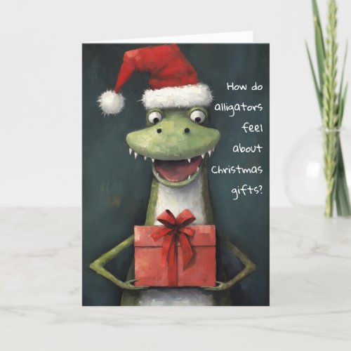 Giddy Alligator Santa Christmas Card