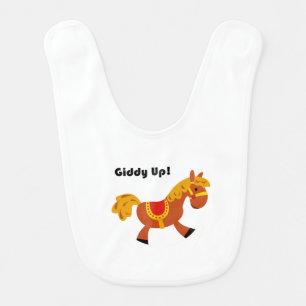 Giddy Up Brown Saddle Horse, Cute Kid’s Cartoon Baby Bib