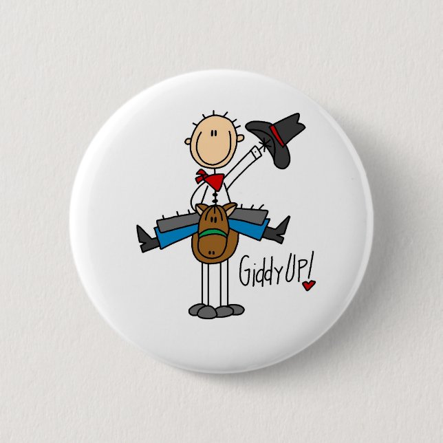 Giddy Up! Cowboy Stick Figure Button (Front)