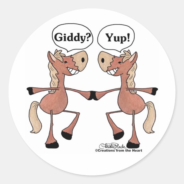 Giddy Up Horses Classic Round Sticker (Front)