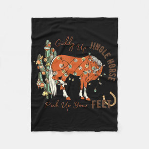 Giddy Up Jingle Horse Pick Up Your Feet Cactus Cow Fleece Blanket