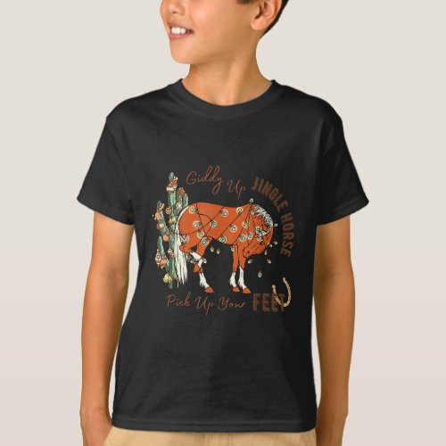 Giddy Up Jingle Horse Pick Up Your Feet Cactus Cow T_Shirt