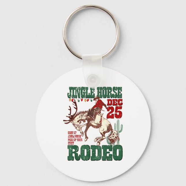 Giddy Up Jingle Horse Santa Cowboy Western Christm Keychain (Front)
