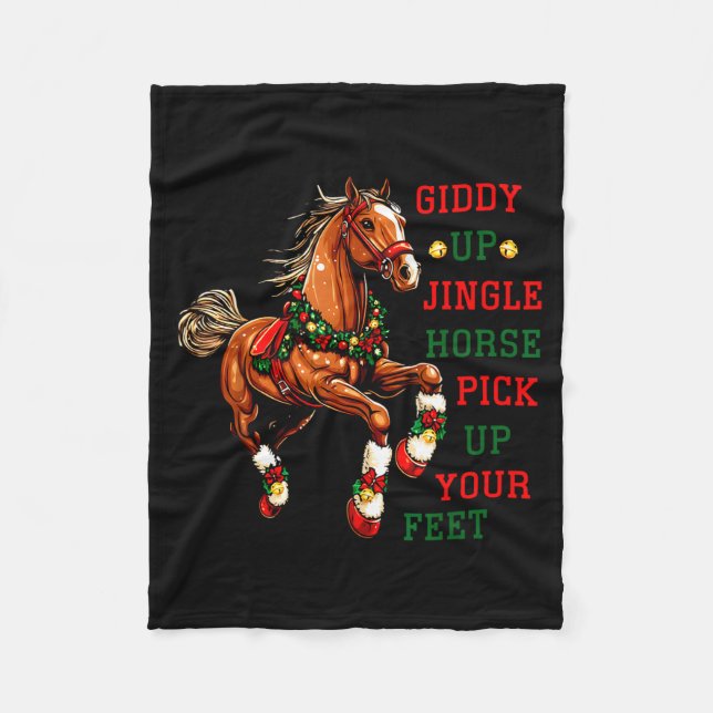 Giddy Up Jingle Horse Western Christmas Horse Coun Fleece Blanket (Front)