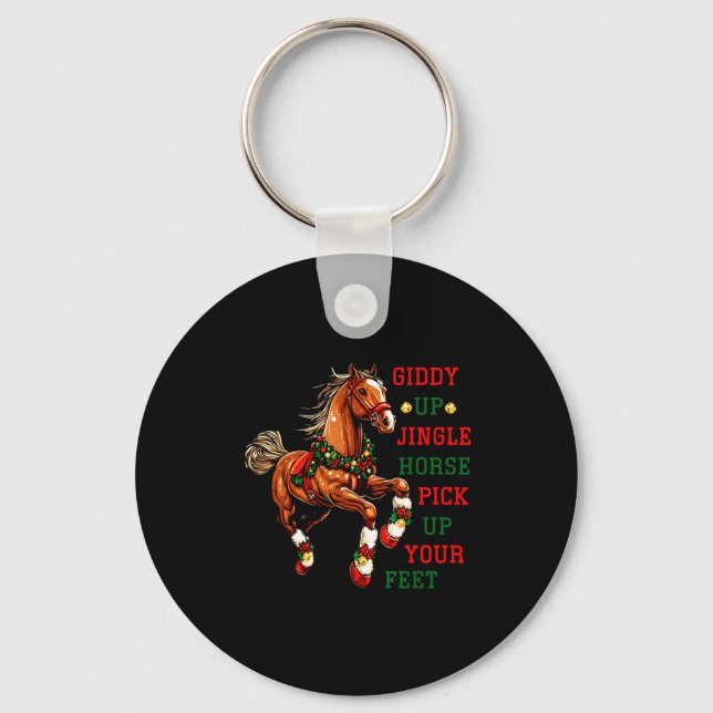 Giddy Up Jingle Horse Western Christmas Horse Coun Keychain (Front)