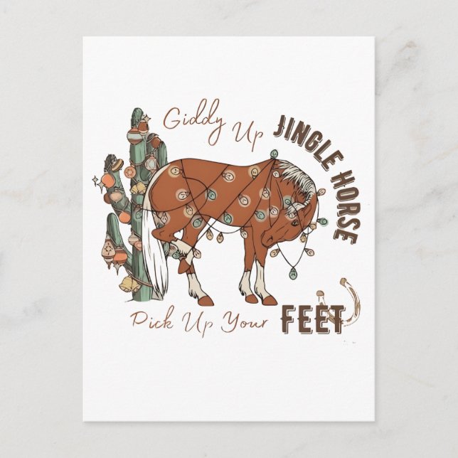 Giddy Up Jingle Horses Pick Up Your Feet Christmas Invitation Postcard (Front)