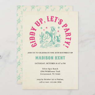 Giddy Up Let's Party Fun Modern Cowgirl Birthday Invitation