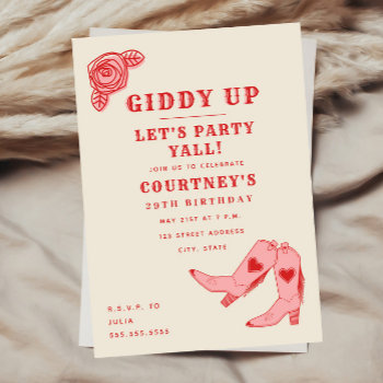 Giddy Up Let's Party Pink Cowgirl Birthday Invitation by JillsPaperie at Zazzle