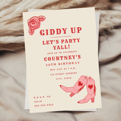Giddy Up Lets Party Pink Cowgirl Birthday Invitation
