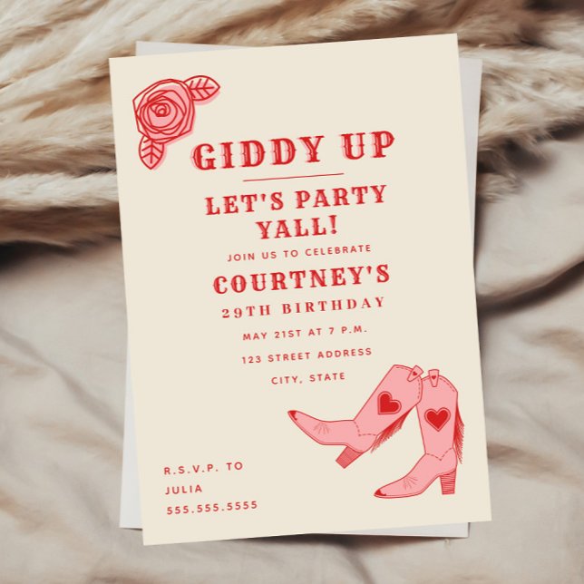 Giddy Up Let's Party Pink Cowgirl Birthday Invitation (Creator Uploaded)