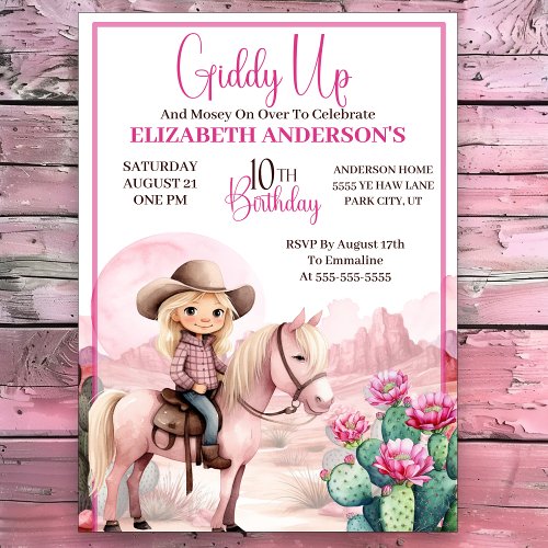 Giddy Up _ Pink Cowgirl 10th Birthday Invitation