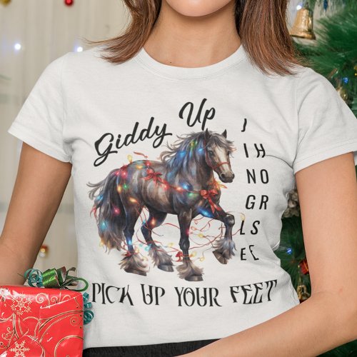 Giddy Up Western Christmas Horse  T_Shirt