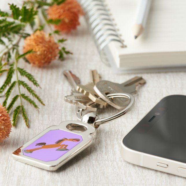 Giddyup, Horsey! Cartoon Horse Metal Keychain (Side)