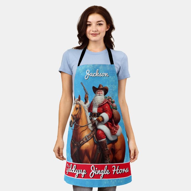 Giddyup Jingle Horse Santa Claus Christmas Apron (Worn)
