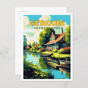 Giethoorn Netherlands vintage travel illustration Postcard