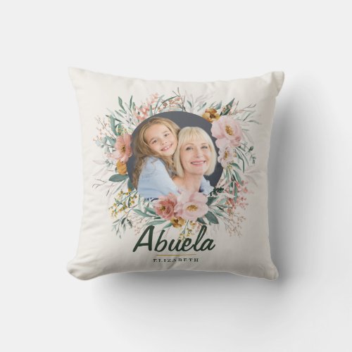 gift 2 photo editable name watercolour floral  throw pillow - gift 2 photo pink girly watercolor floral Christmas, Mothers day or Birthday cushion design. A modern design with script text and bold graphics. Change the colour to customise. Part of a collection.