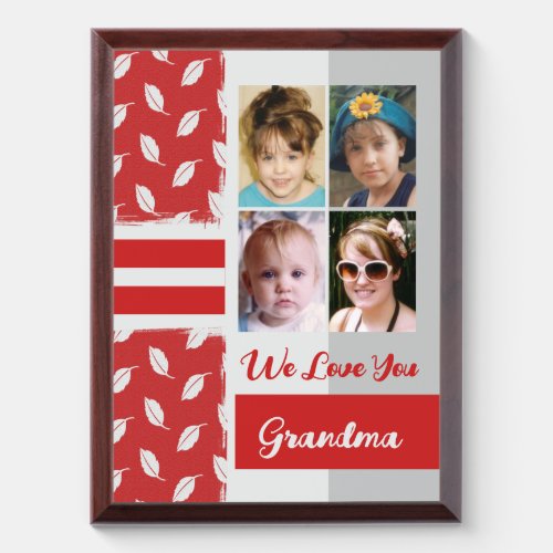 Gift 4 photo grandkids love you grandma red award plaque