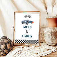 Gift and Card Race Car Baby Shower party Sign