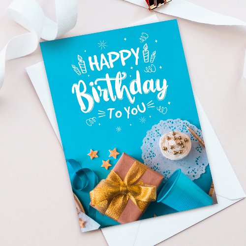 Gift and Cupcake Happy Birthday Greeting Card