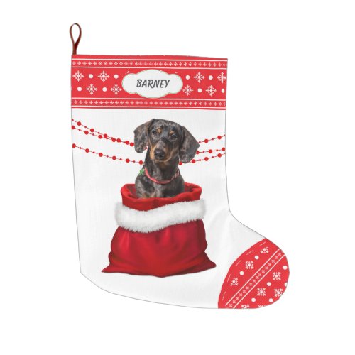 Gift Bag Black Tan Dachshund Dog Snowflake Border Large Christmas Stocking