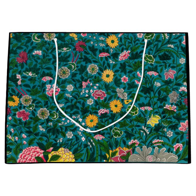 GIFT BAG CHINESE FLORAL PATTERN BLACK AND GREEN (Front)