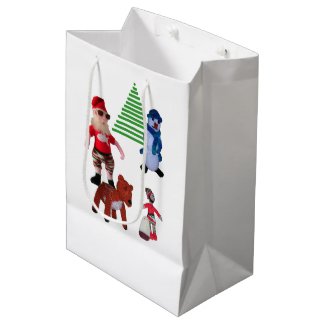 Gift Bag - Christmas Dolls and Holly