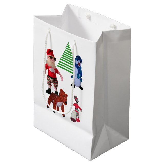 Gift Bag - Christmas Dolls and Holly (Front Angled)