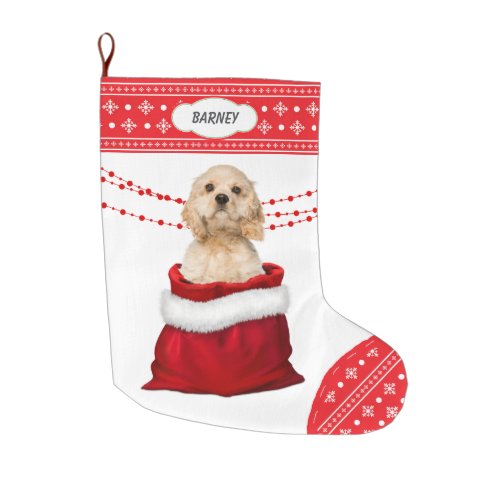 Gift Bag Cocker Spaniel Snowflake Border Large Christmas Stocking