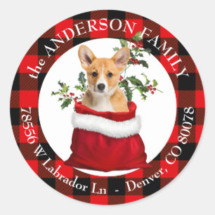 Gift Bag Corgi Dog Plaid Frame Return Address Classic Round Sticker