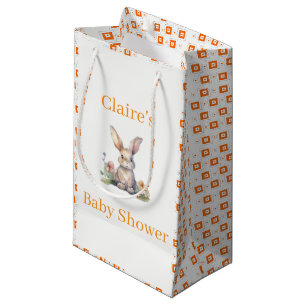 Gift Bag Cute Floral Rabbit Orange Squares