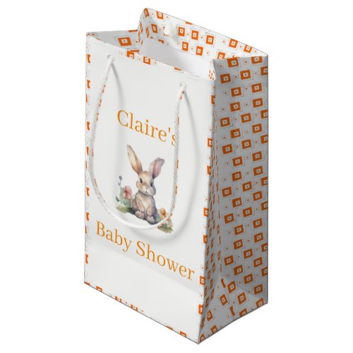 Gift Bag Cute Floral Rabbit Orange Squares