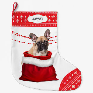 Gift Bag Cute French Bulldog Snowflake Border Large Christmas Stocking