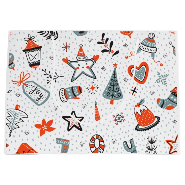 Gift Bag FUN CONTEMPORARY CHRISTMAS PATTERN WHITE (Front)