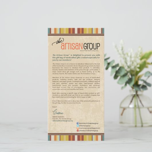 Gift Bag Inclusion Card (Standing Front)