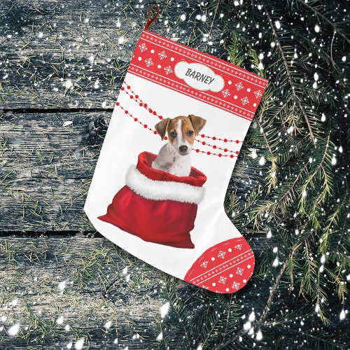 Gift Bag Jack Russell Terrier Snowflake Border Large Christmas Stocking