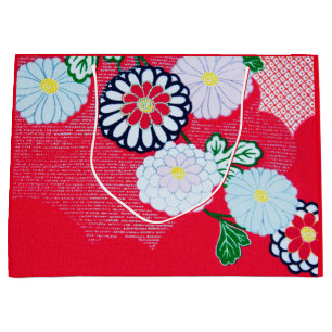 Gift Bag JAPANESE RED KIMONO PATTERN WITH FLOWERS
