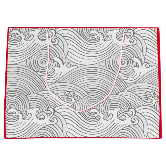 GIFT BAG JAPANESE WAVE PATTERN ON RED (Front)