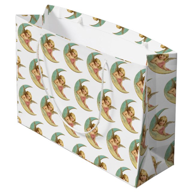 GIFT BAG - LARGE GLOSSY CHERUB AND MOON (Back Angled)