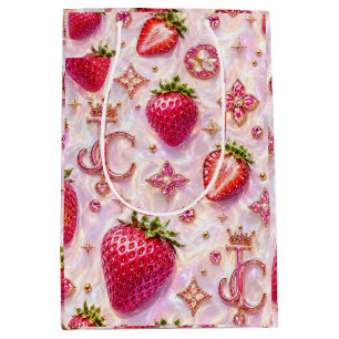 Gift Bag-Luxe Crown Jeweled Strawberry Medium Gift Bag