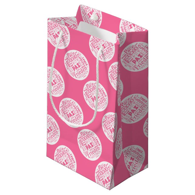 Gift bag pink with multi languages peace (Front Angled)