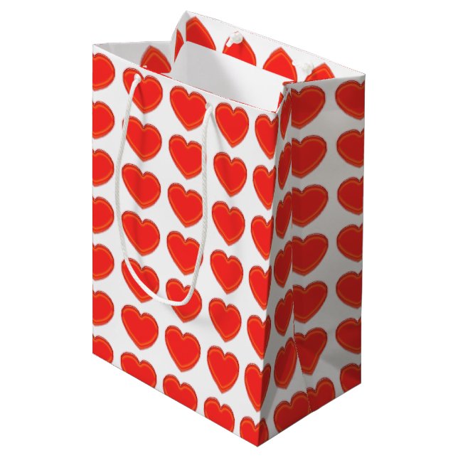 Gift Bag - Red Hearts in 3-D (Front Angled)